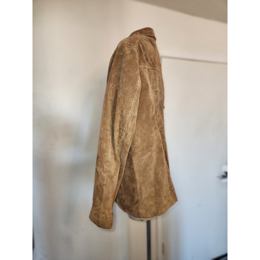 Denim & Co Womens Tan Leather Suede Whipstitch Button Front Jacket XL A2397 - Picture 8 of 8